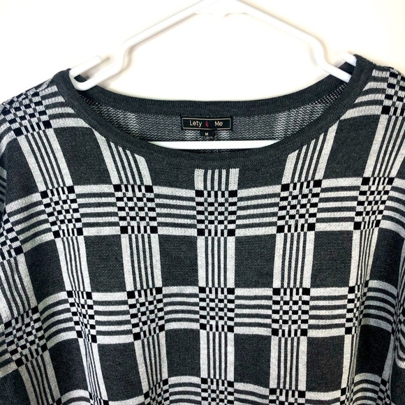 Lety & Me gray charcoal geometric pattern long sleeve crew neck sweaterM - Picture 5 of 14